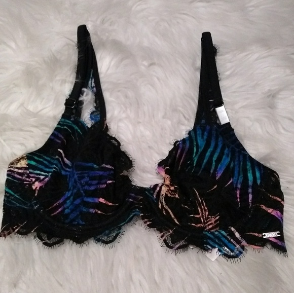 PINK Victoria's Secret Other - 🦚 NWT VS Pink Black Multicolor Stripe Lace Bra
